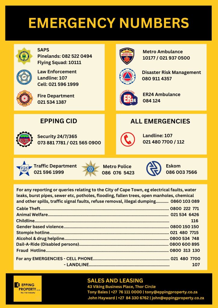 Emergency contact numbers for Epping Industria in Cape Town